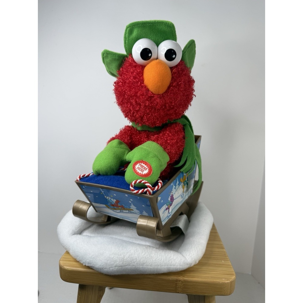Kurt Adler Sesame Street Christmas Elmo in Sled Animated Sings VIDEO